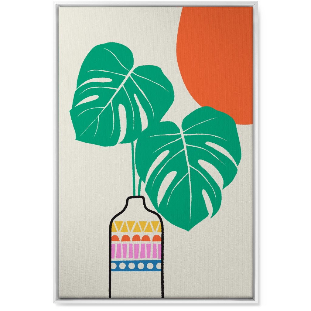 Monstera Leaves in a Vase - Neutral Wall Art, White, Single piece, Canvas, 24x36, Multicolor