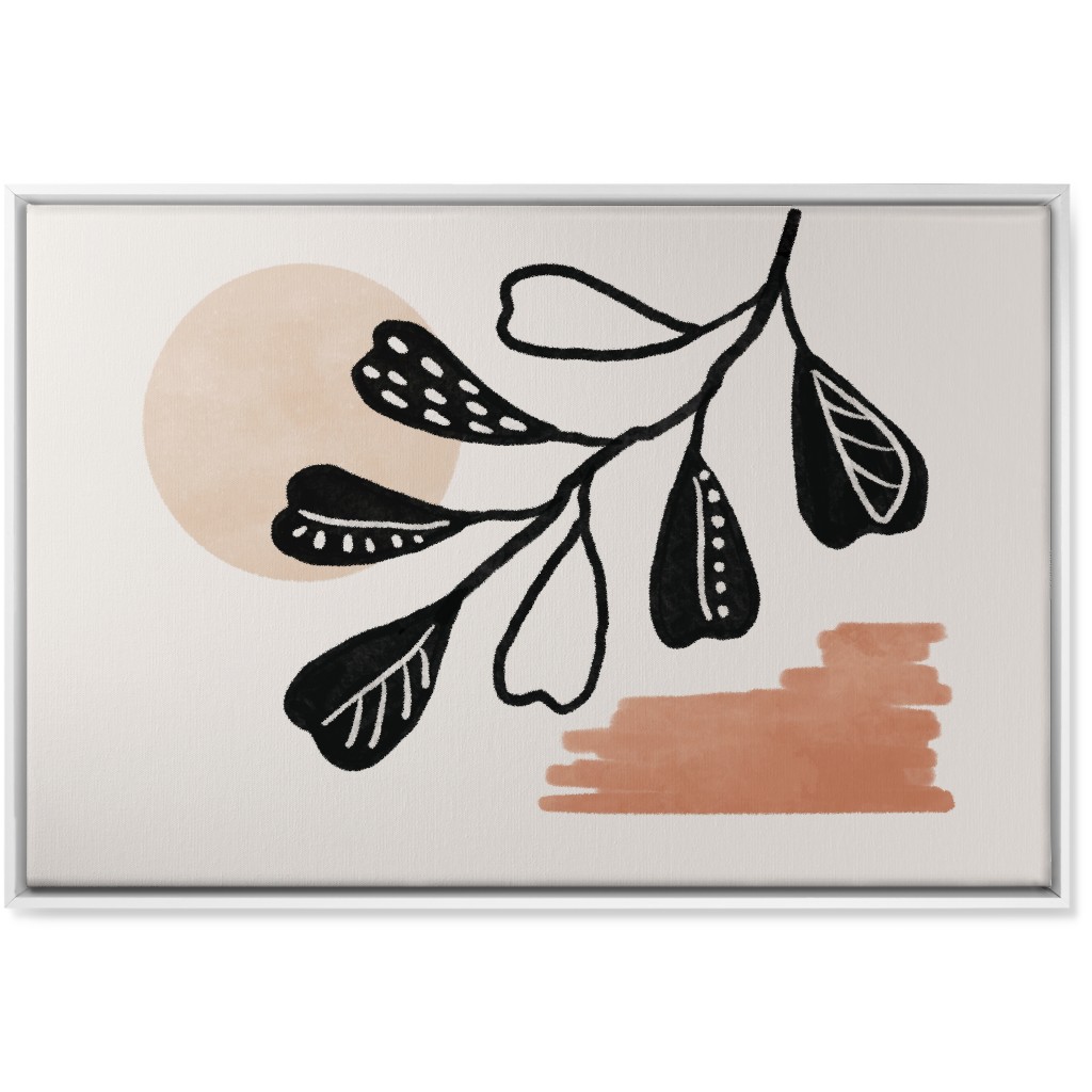 Moonlight and Leaves Wall Art, White, Single piece, Canvas, 24x36, Beige, Tan