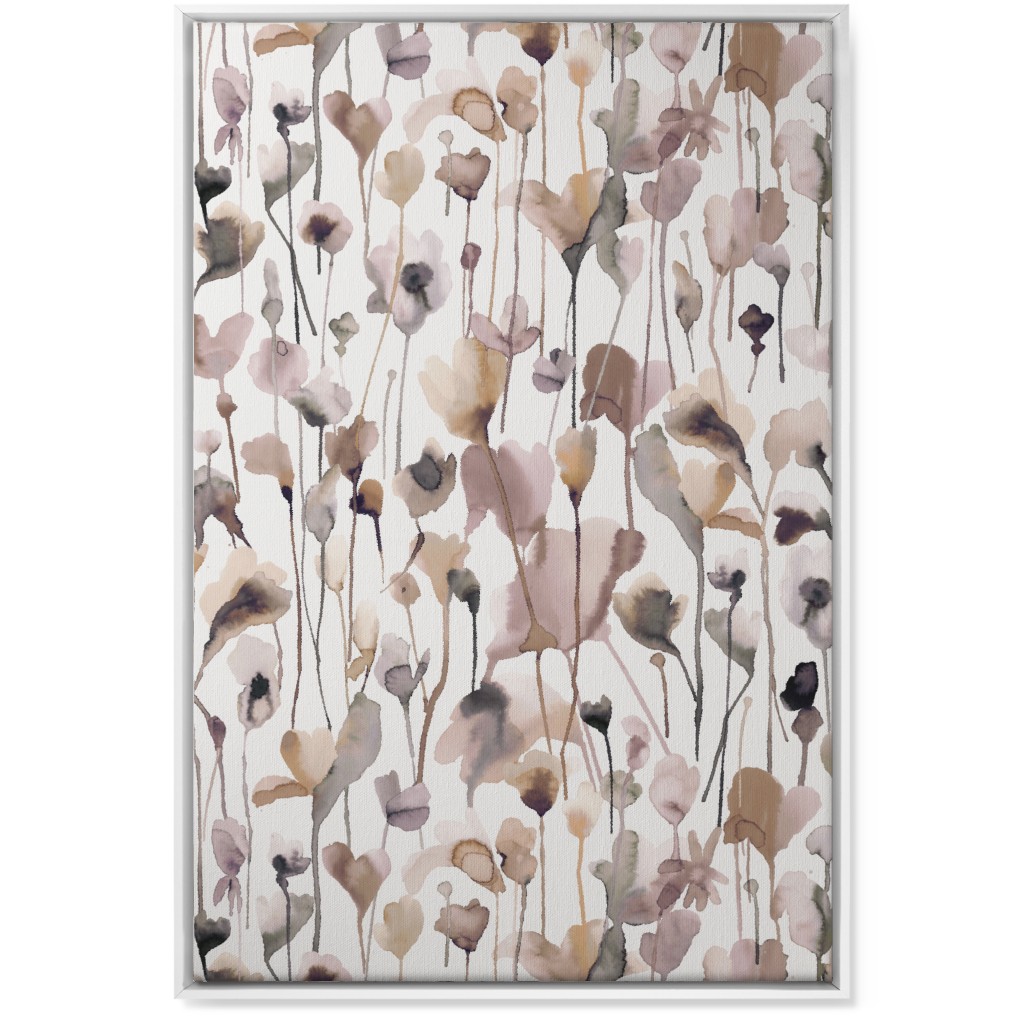 Watercolor Wild Rustic Flowers - Neutral Wall Art, White, Single piece, Canvas, 24x36, Brown
