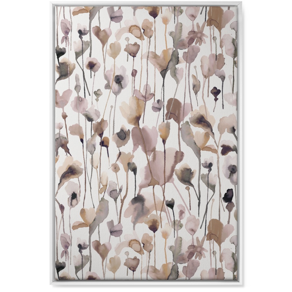 Watercolor Wild Rustic Flowers - Neutral Wall Art, White, Single piece, Canvas, 24x36, Brown, Brown