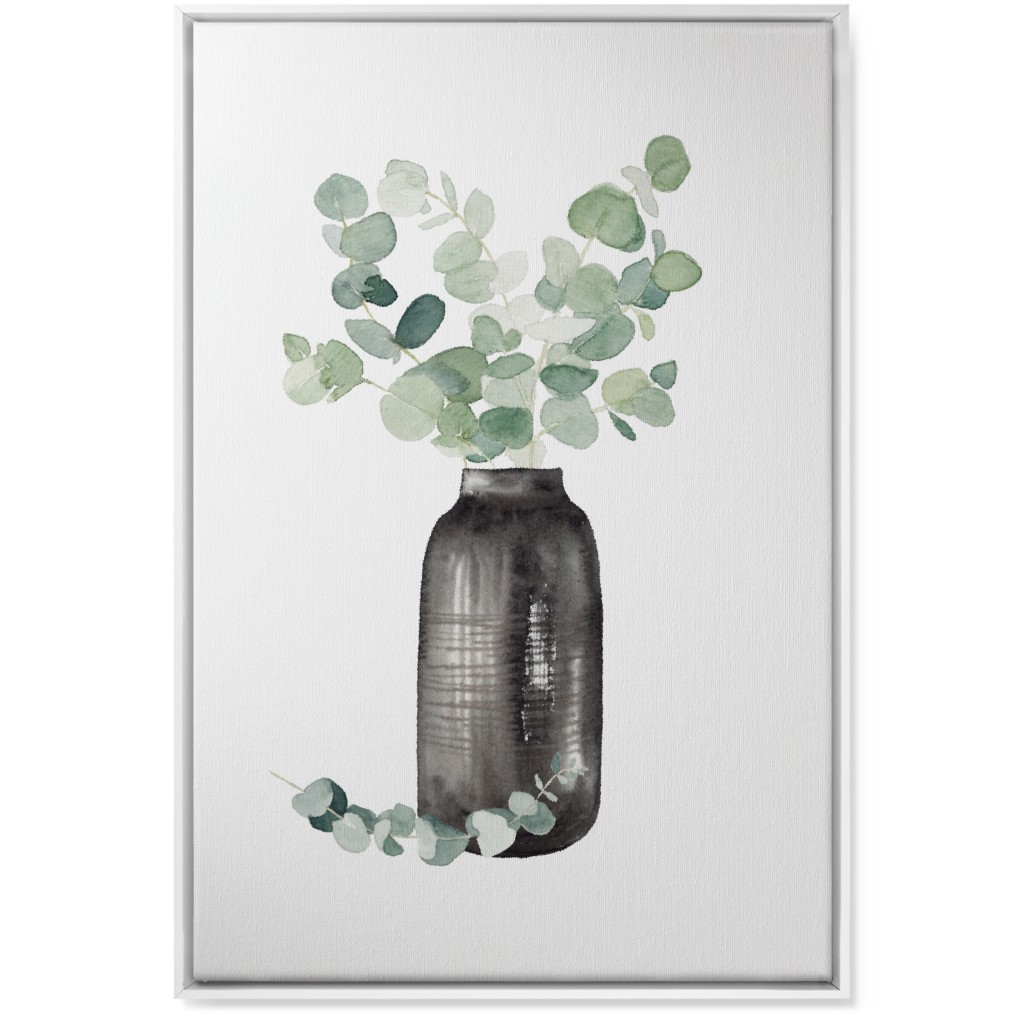 Eucalyptus in a Vase - Green Wall Art, White, Single piece, Canvas, 24x36, Green