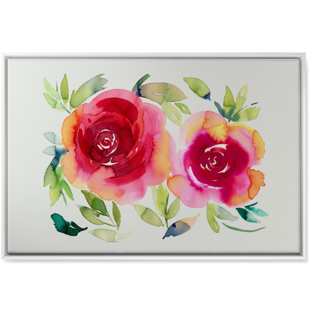 Watercolor Flowers - Pink on White Wall Art, White, Single piece, Canvas, 24x36, Pink