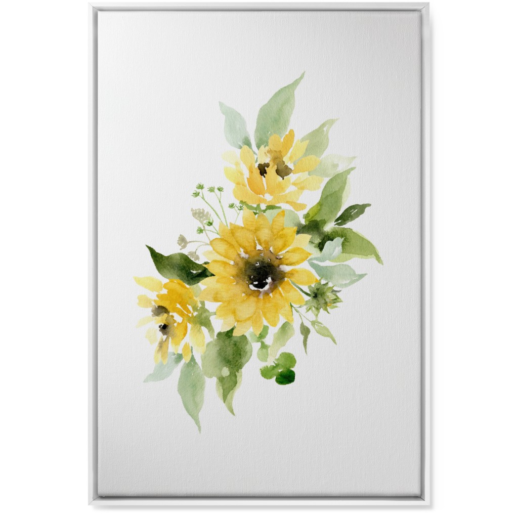 Sunflowers Watercolor - Yellow Wall Art, White, Single piece, Canvas, 24x36, Yellow