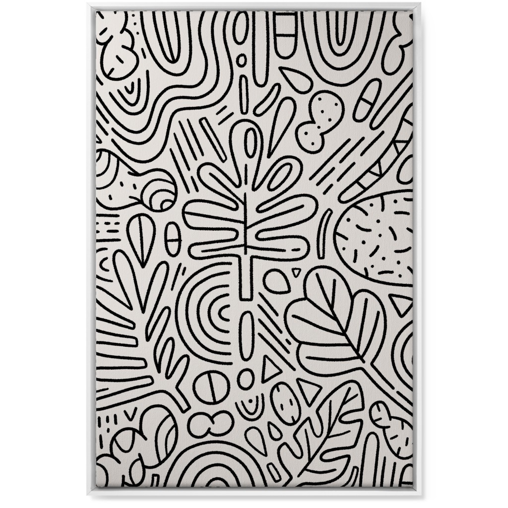 Doodles - Black and Beige Wall Art, White, Single piece, Canvas, 24x36, Beige, Pearl