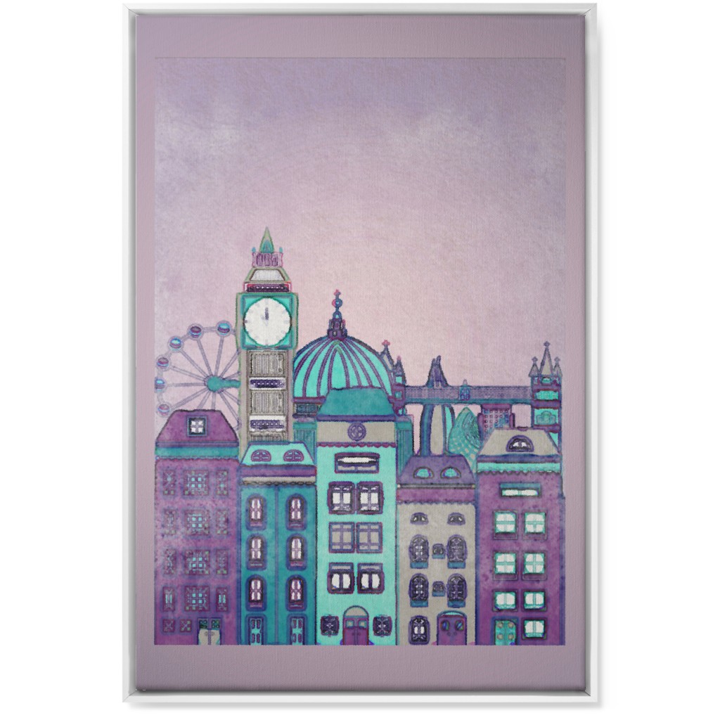 Pretty London Skyline Wall Art, White, Single piece, Canvas, 24x36, Purple, Faded Rose
