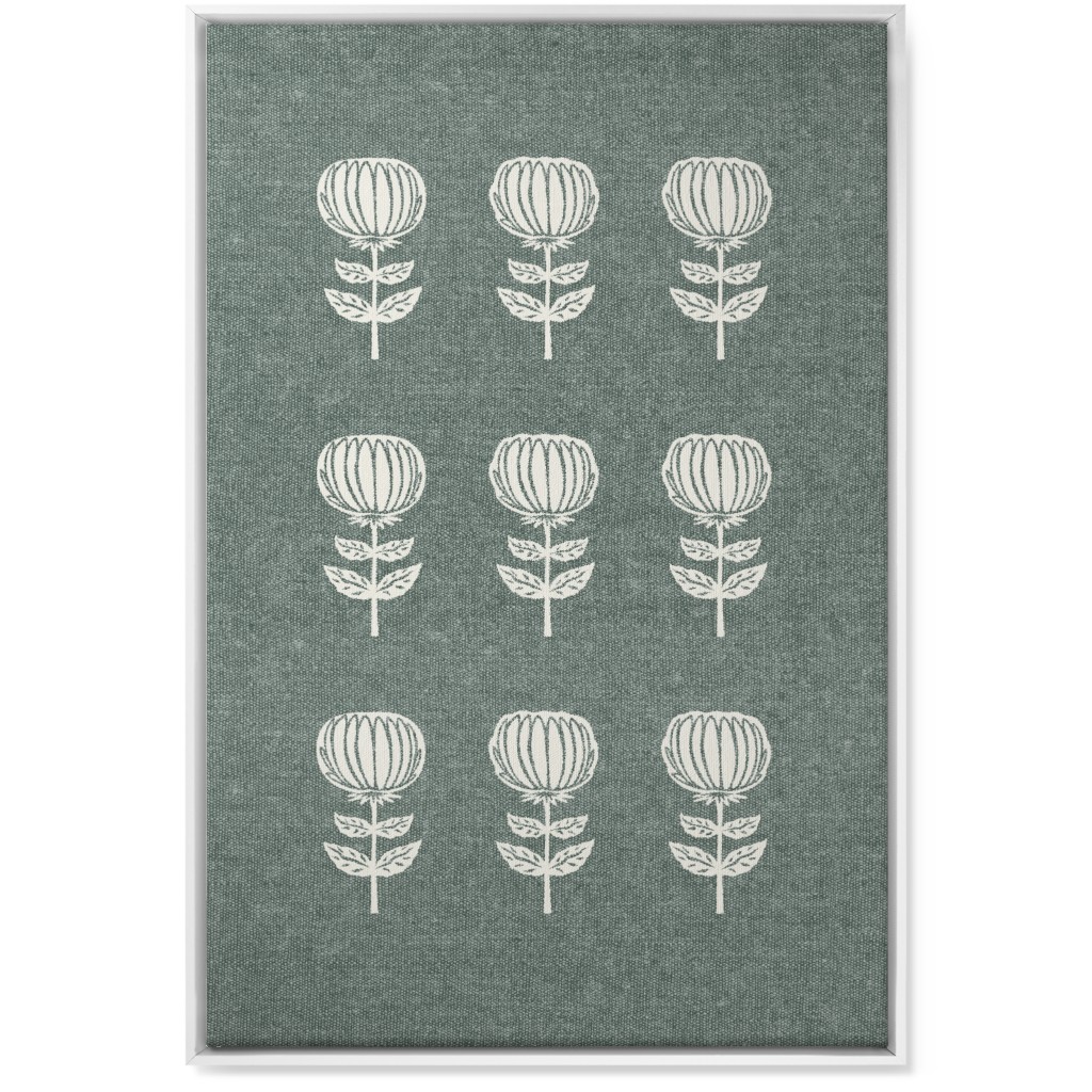 Block Print Floral Wall Art, White, Single piece, Canvas, 24x36, Green