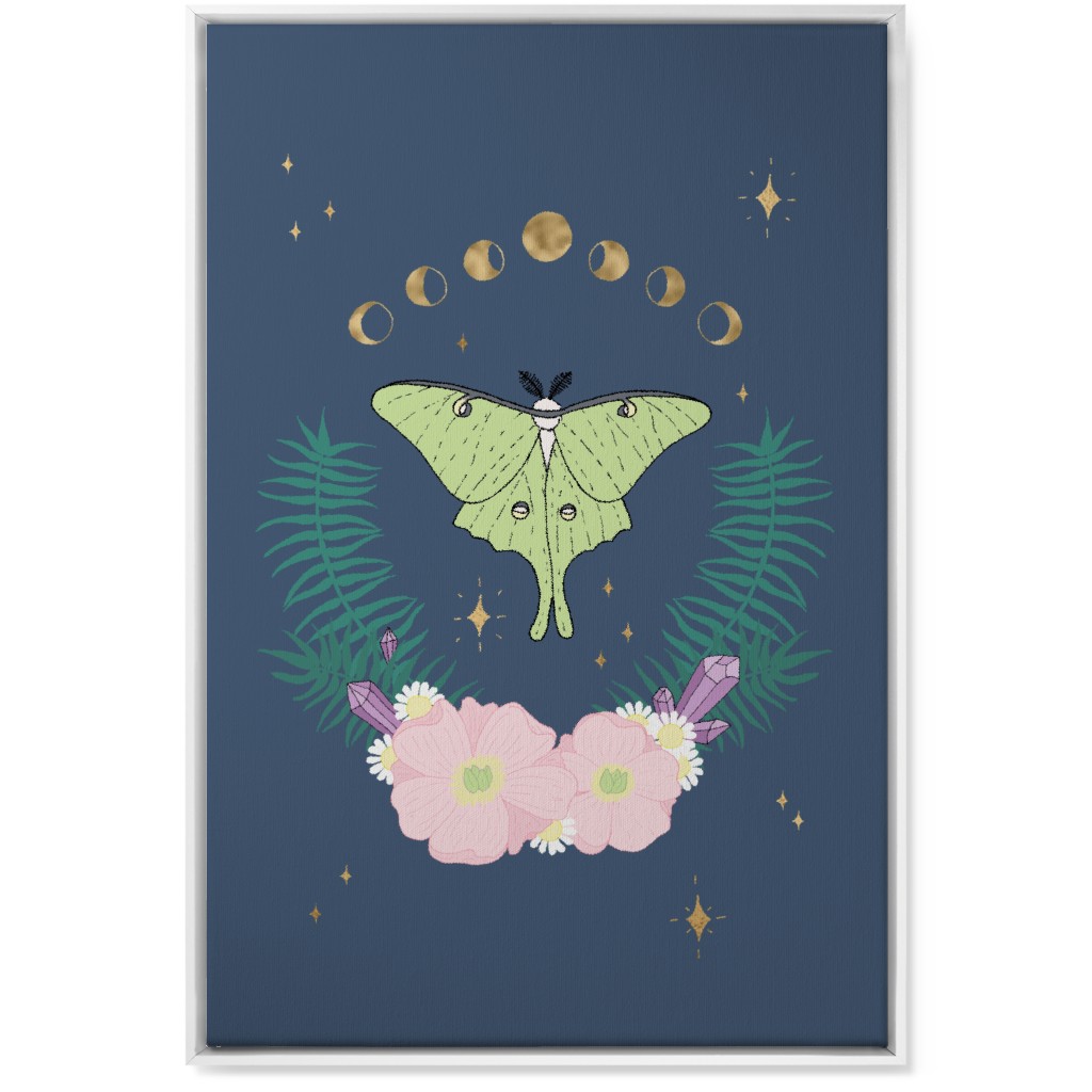 Mystical Moth Floral With Gems - Multi Wall Art, White, Single piece, Canvas, 24x36, Blue, True Blue