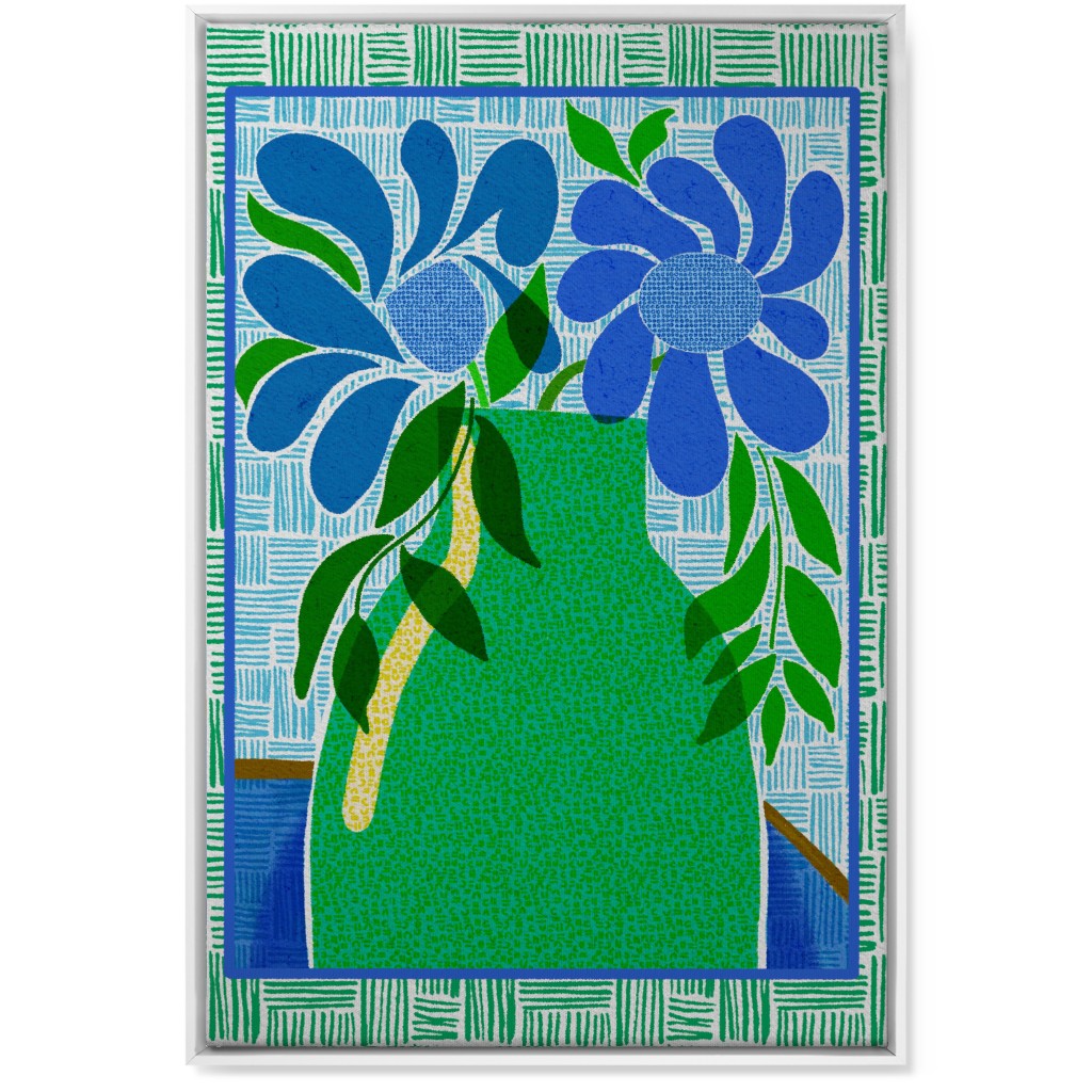 Florals in a Vase - Blue and Green Wall Art, White, Single piece, Canvas, 24x36, Green