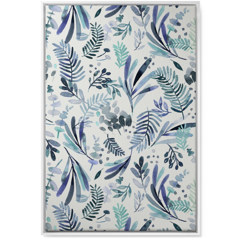 Tuscany Leaves - Blue Wall Art, White, Single piece, Canvas, 24x36, Blue, True Blue