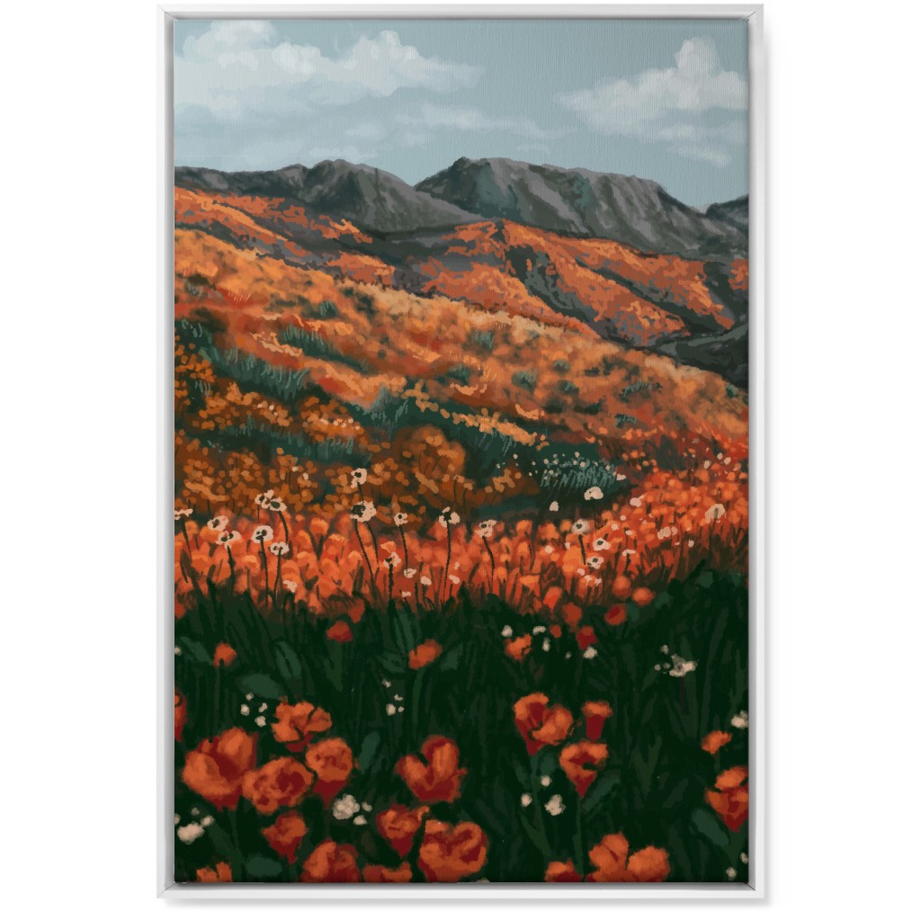 Field of Flowers - Orange and Multi Wall Art, White, Single piece, Canvas, 24x36, Orange