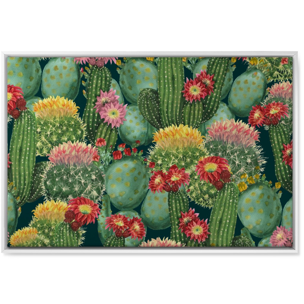 Tropical Cactus Flowers Wall Art, White, Single piece, Canvas, 24x36, Multicolor