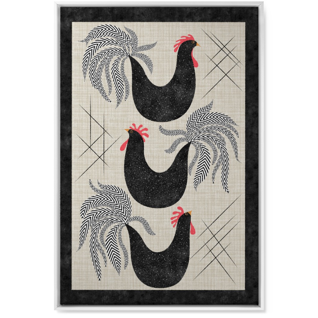 Roosters! - Black & White Wall Art, White, Single piece, Canvas, 24x36, Black, Black