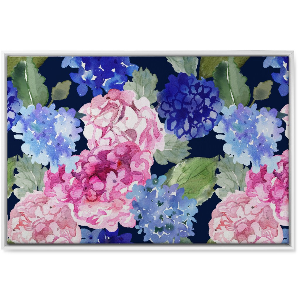Spring Hydrangea Watercolor - Navy Wall Art, White, Single piece, Canvas, 24x36, Multicolor