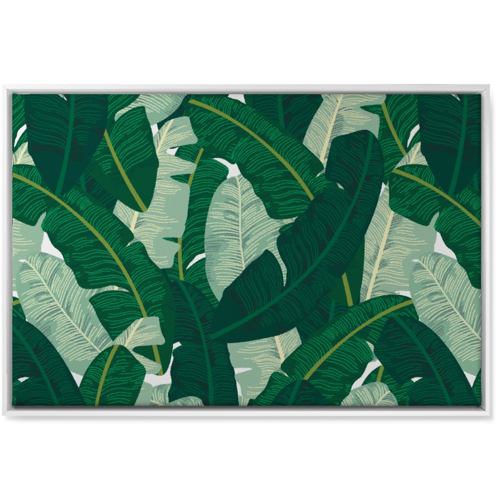 Classic Banana Leaves - Palm Springs Green Wall Art, White, Single piece, Canvas, 24x36, Green
