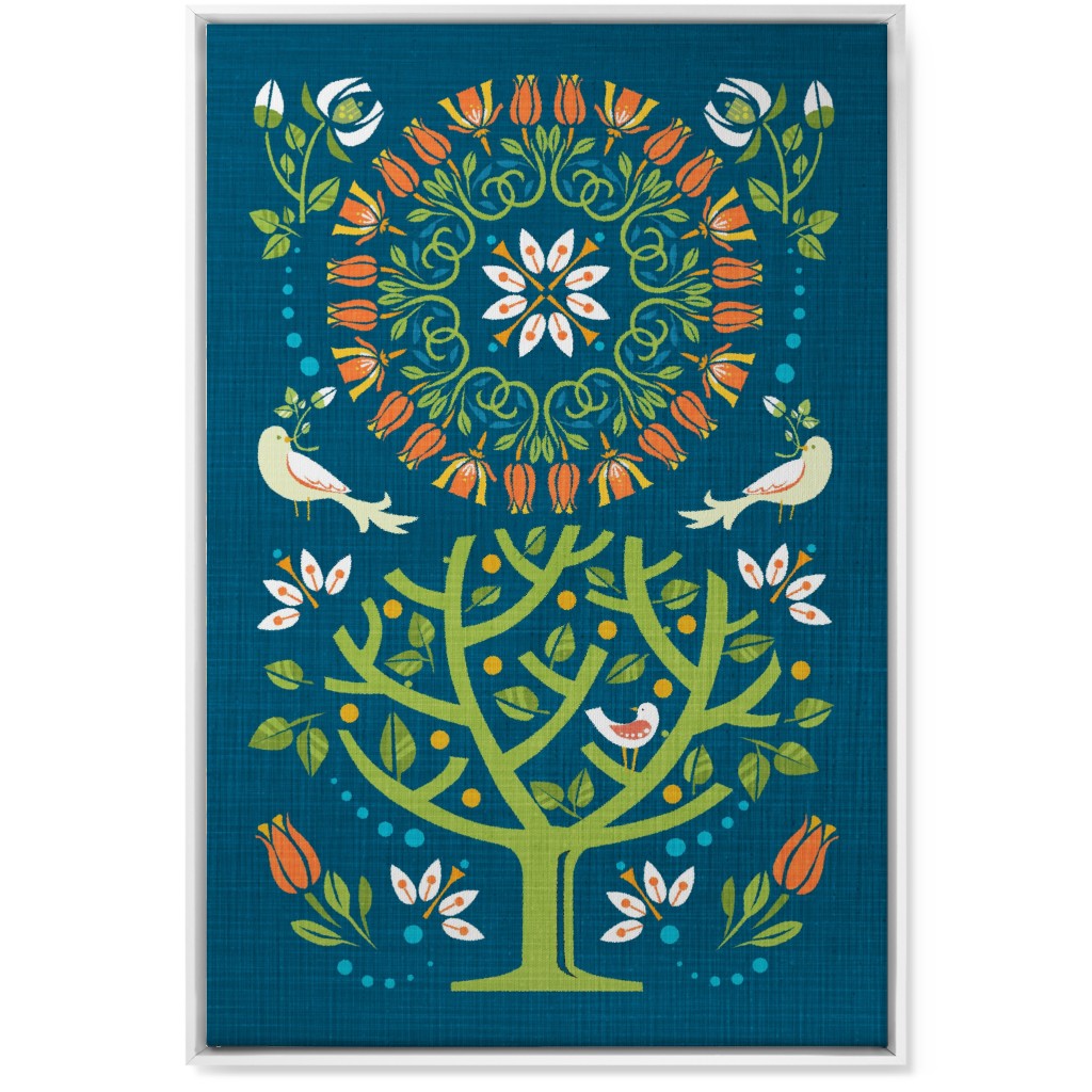 Peaceful Folk Birds Wall Art, White, Single piece, Canvas, 24x36, Blue, True Blue