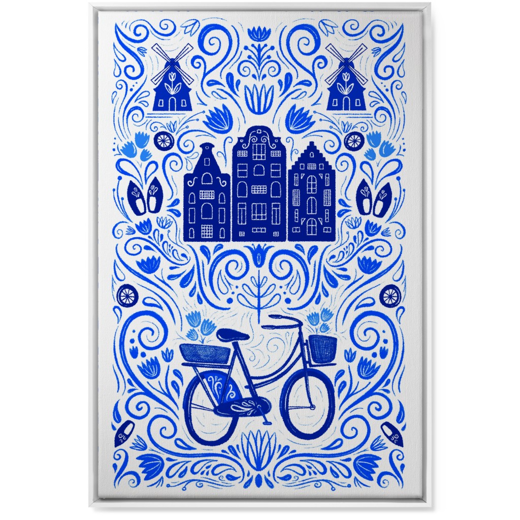 Dutch Bike Folk Art - Blue Wall Art, White, Single piece, Canvas, 24x36, Blue