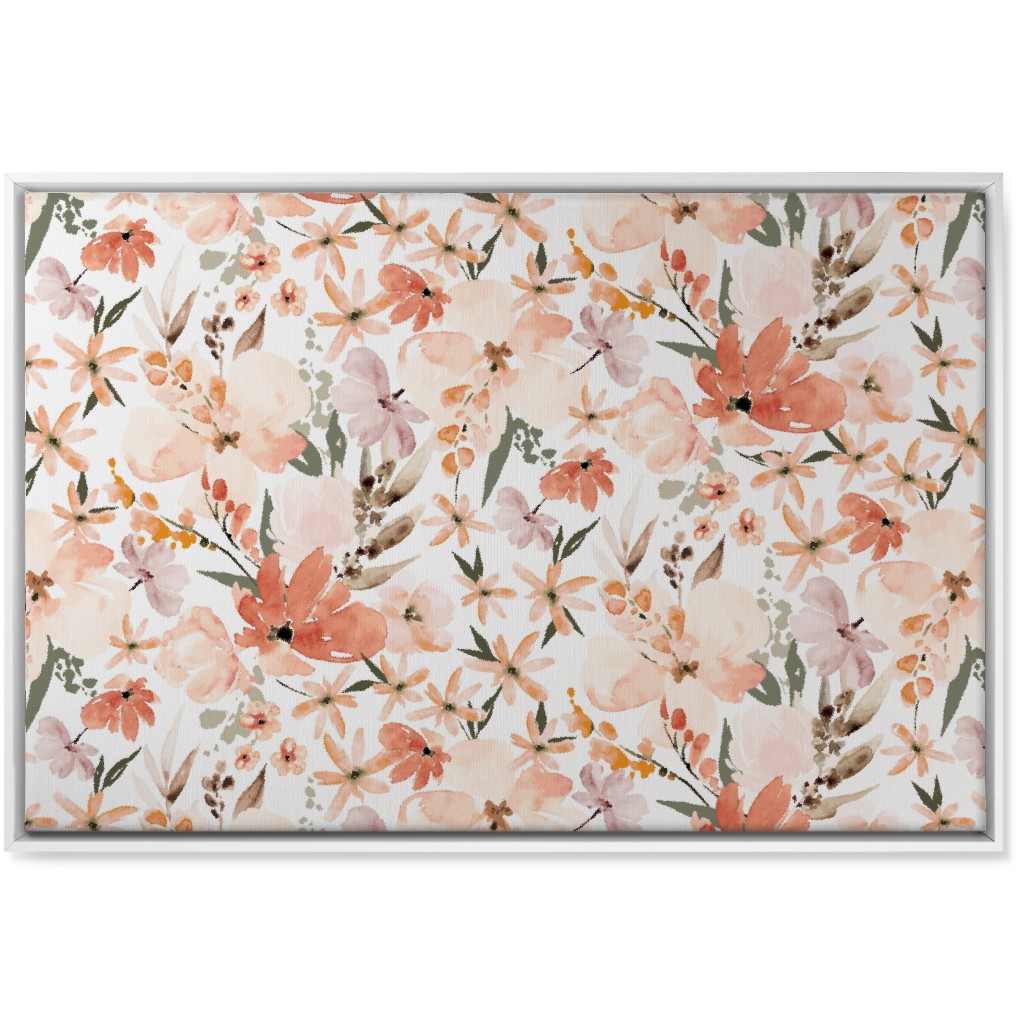 Earth Tone Floral Summer in Peach & Apricot Wall Art, White, Single piece, Canvas, 24x36, Pink, Bright Pink