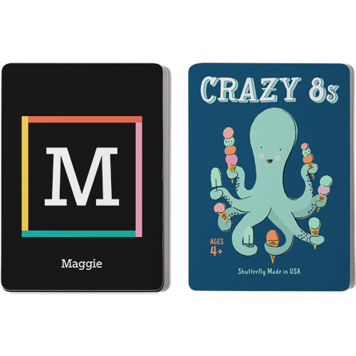 Bright Frame Monogram Card Game, Crazy 8s, Black