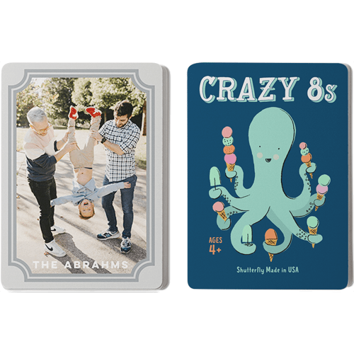Scallop Frame Card Game, Crazy 8s, Gray