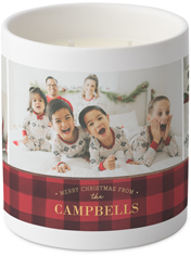 merry christmas from plaid ceramic candle