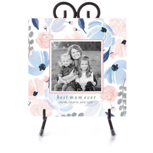 Painted Florals Ceramic Tile, glossy, 6x6, Pink, shrimp