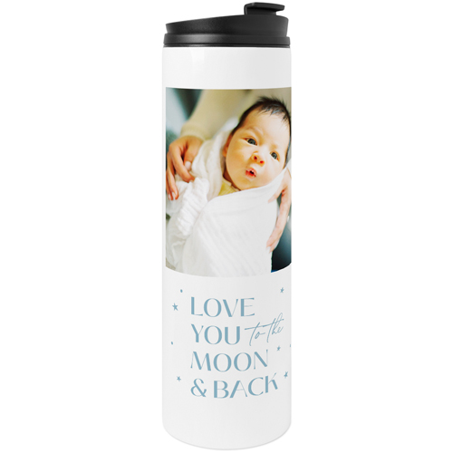 Shimmer Love You To The Moon Stainless Steel Travel Mug, White,  , 20oz, Blue