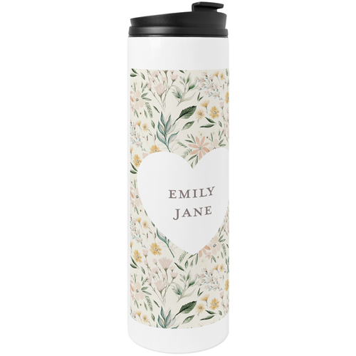 Florals and Heart Stainless Steel Travel Mug, White,  , 20oz, White