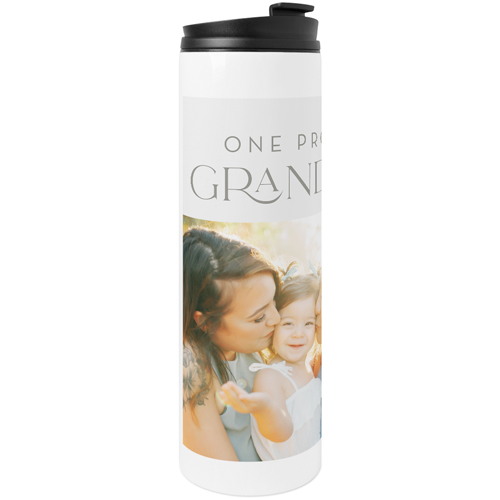 One Proud Grandma Stainless Steel Travel Mug, White,  , 20oz, Gray