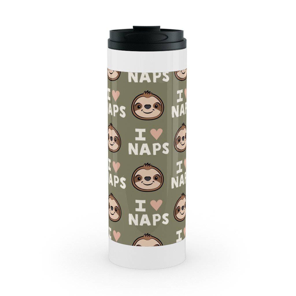 I Heart Naps - Cute Sloths - Olive Green Stainless Mug, White,  , 16oz, Green