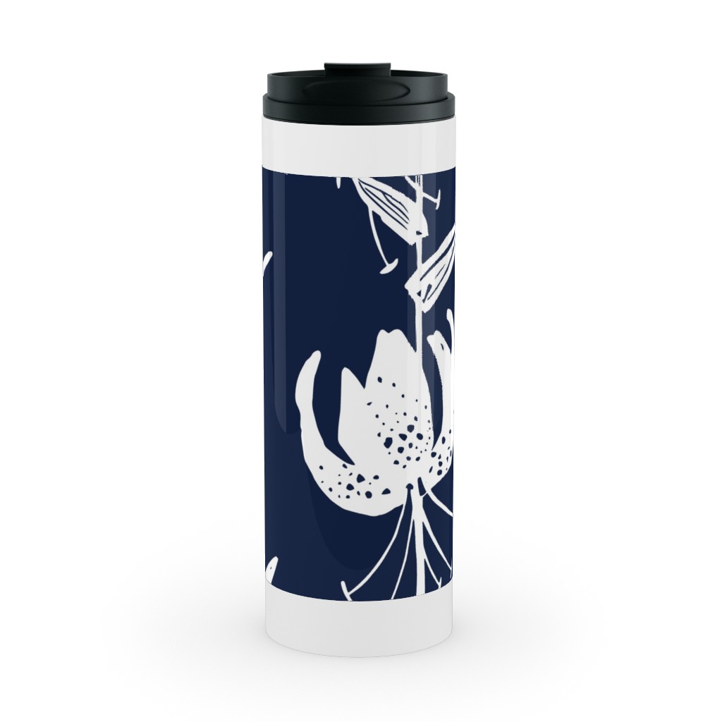 Lily Stripe - Blue Stainless Mug, White,  , 16oz, Blue