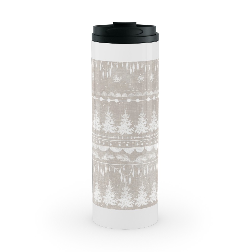 Vintage Christmas Stripe Stainless Mug, White,  , 16oz, Gray