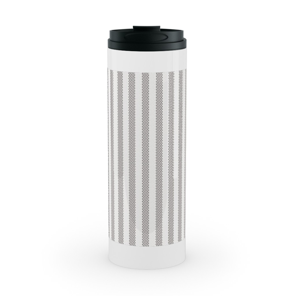 French Ticking Stripe - Grey Stainless Mug, White,  , 16oz, Gray
