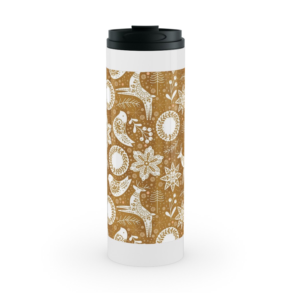Gingerbread Forest - Brown Stainless Mug, White,  , 16oz, Brown