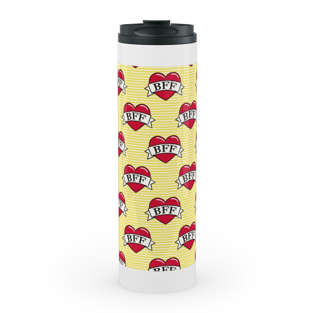 Bff Heart Tattoo Stainless Mug, White, , 20oz, Yellow, Cream