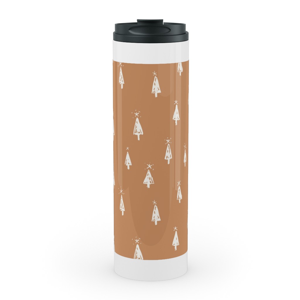 Christmas Trees on Pine Needle Stainless Mug, White, , 20oz, Orange, Pueblo