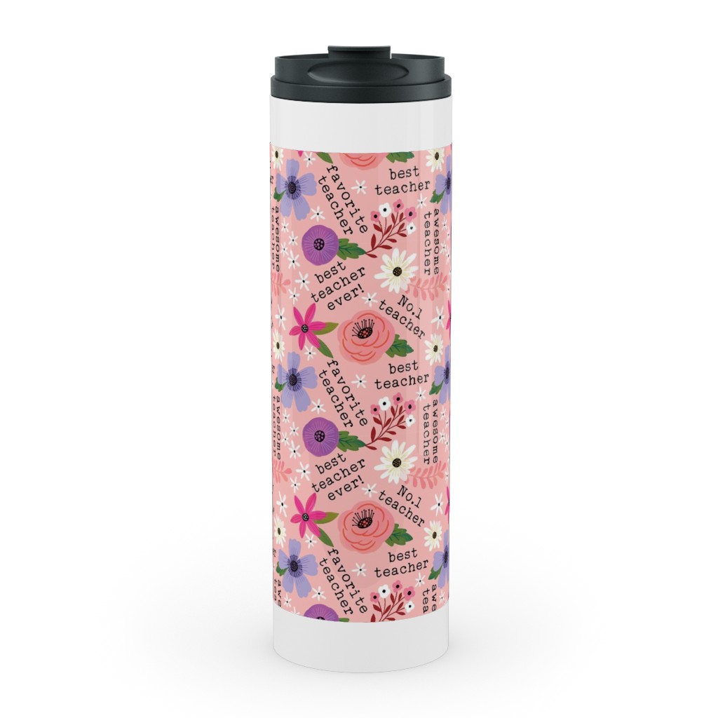 Pretty Best Teacher - Floral - Pink Stainless Mug, White,  , 20oz, Pink