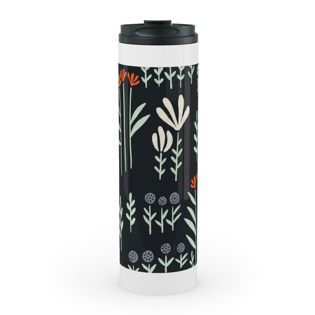 Delicate Floral - Orange and White Stainless Mug, White, , 20oz, Black, Black