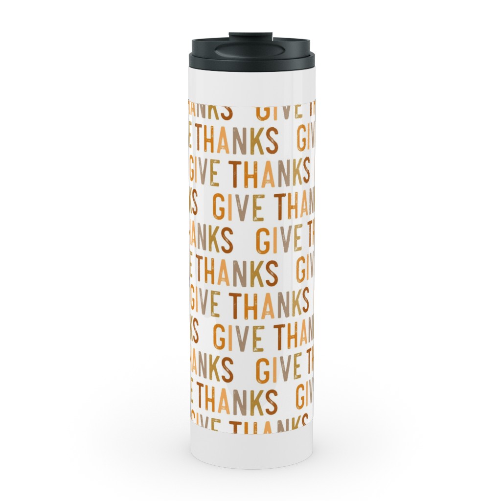 Give Thanks Stainless Mug, White, , 20oz, Beige, Antique White