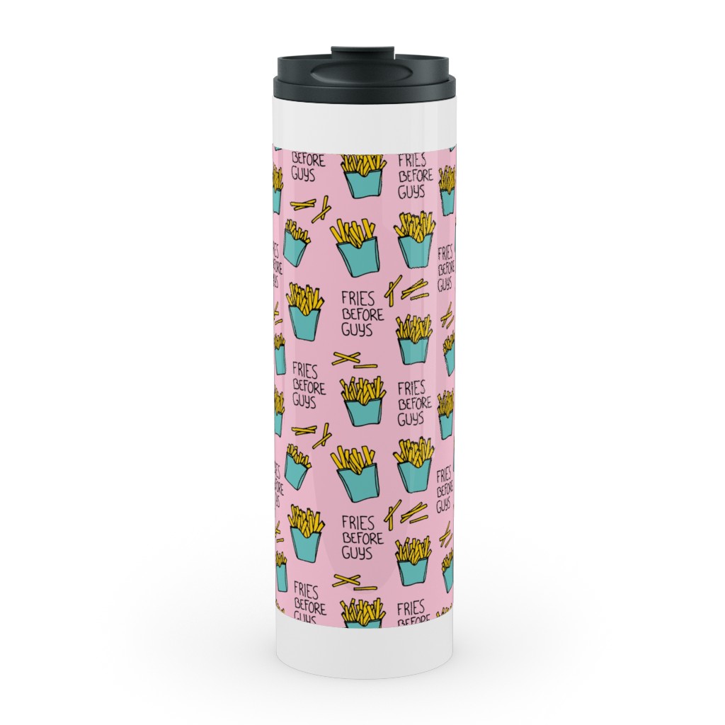 Fries Before Guys - Pop Art Food - Yellow Mint Pink Stainless Mug, White, , 20oz, Pink, Bright Pink