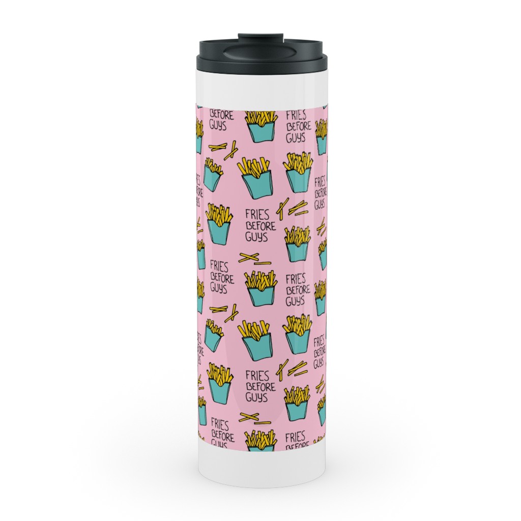 Fries Before Guys - Pop Art Food - Yellow Mint Pink Stainless Mug, White,  , 20oz, Pink