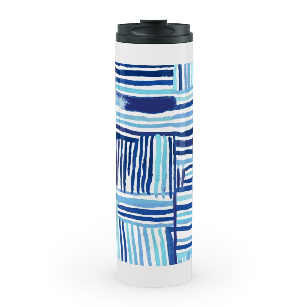 Linear Meditation Stainless Mug, White,  , 20oz, Blue