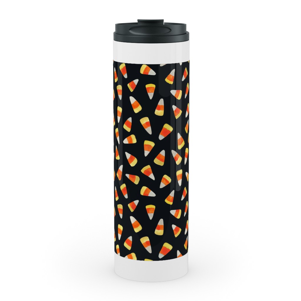 Watercolor Candy Corn - Black Stainless Mug, White,  , 20oz, Black