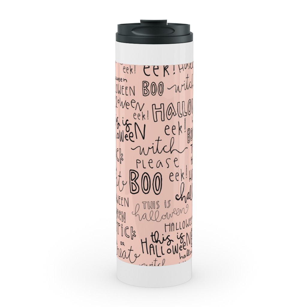 Halloween Words - Black Stainless Mug, White, , 20oz, Pink, Bright Pink
