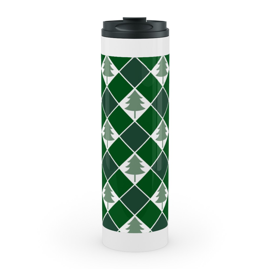 Christmas Tree Checkers - Green Stainless Mug, White,  , 20oz, Green