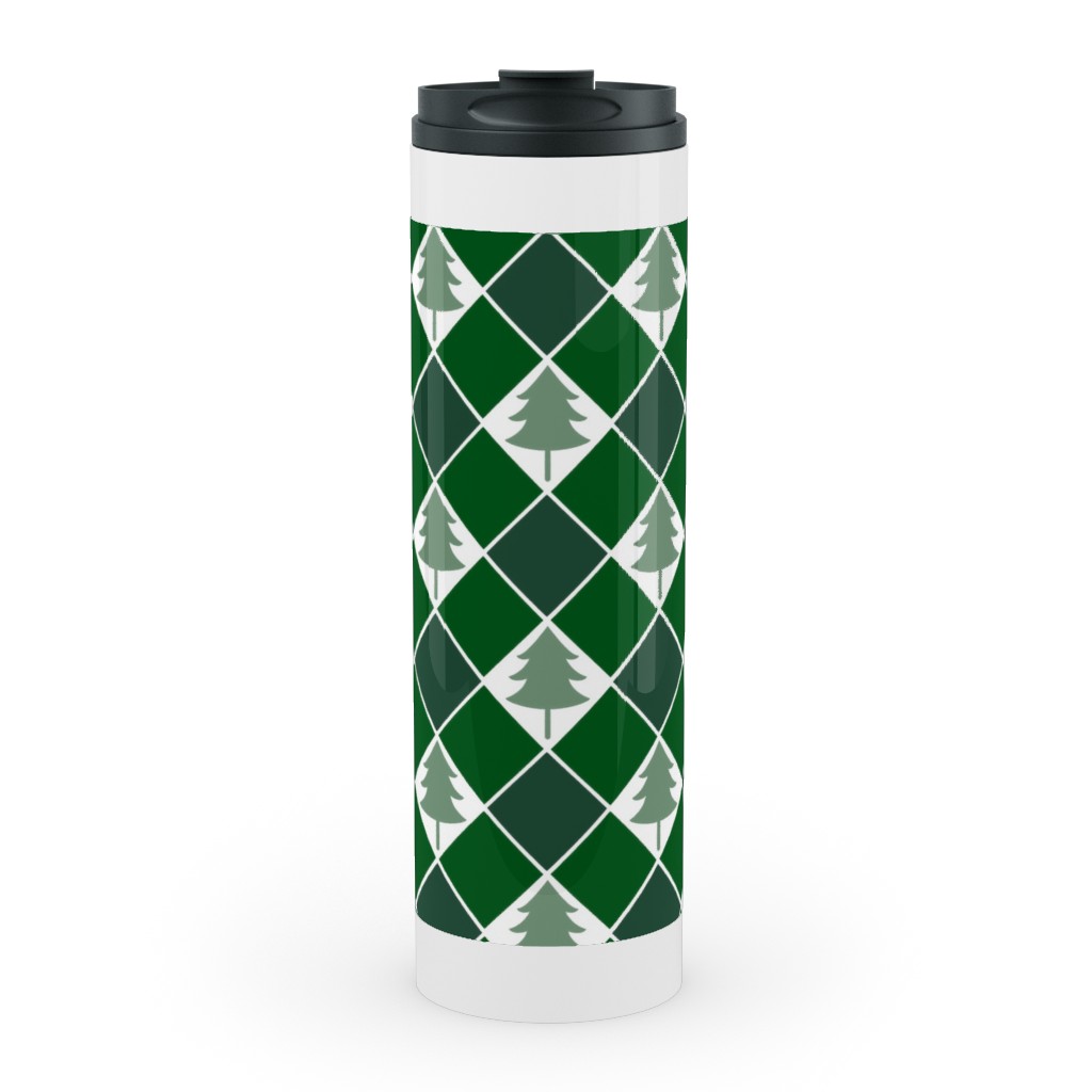 Christmas Tree Checkers - Green Stainless Mug, White, , 20oz, Green, Classic Green