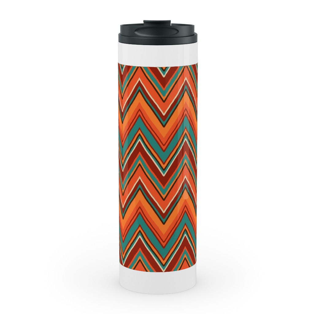 Fall Crazy Chevron - Orange and Teal Stainless Mug, White, , 20oz, Orange, Orange