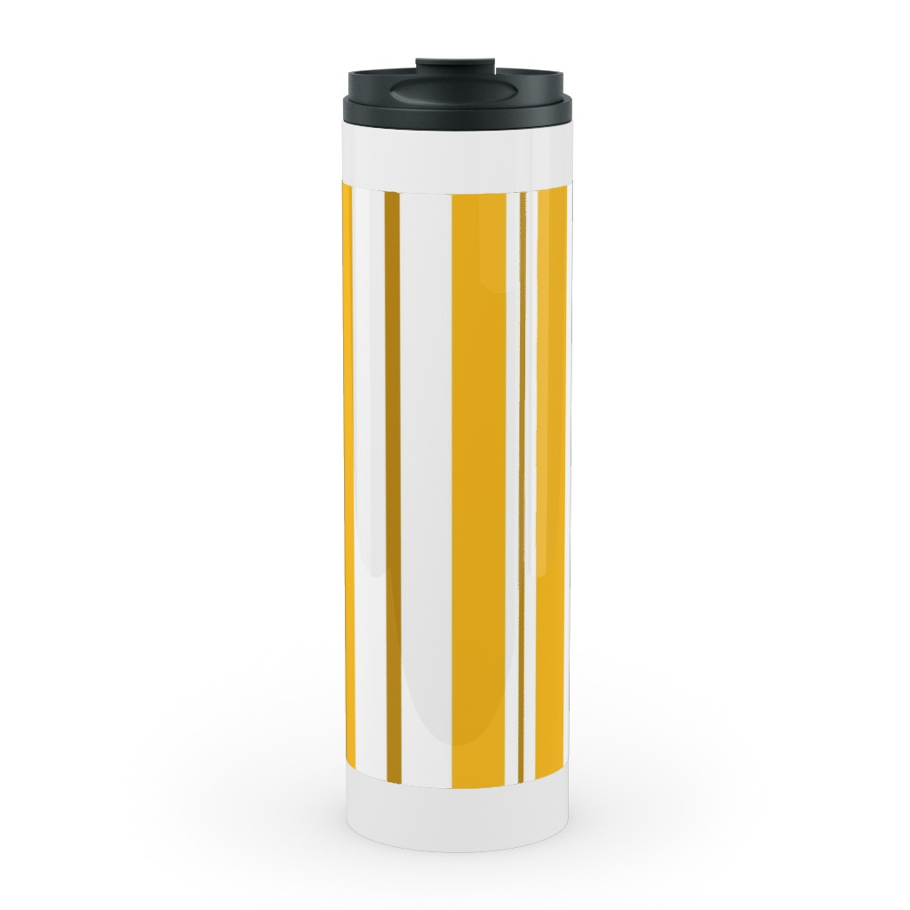 Gold White and Brown Stripes Stainless Mug, White,  , 20oz, Yellow