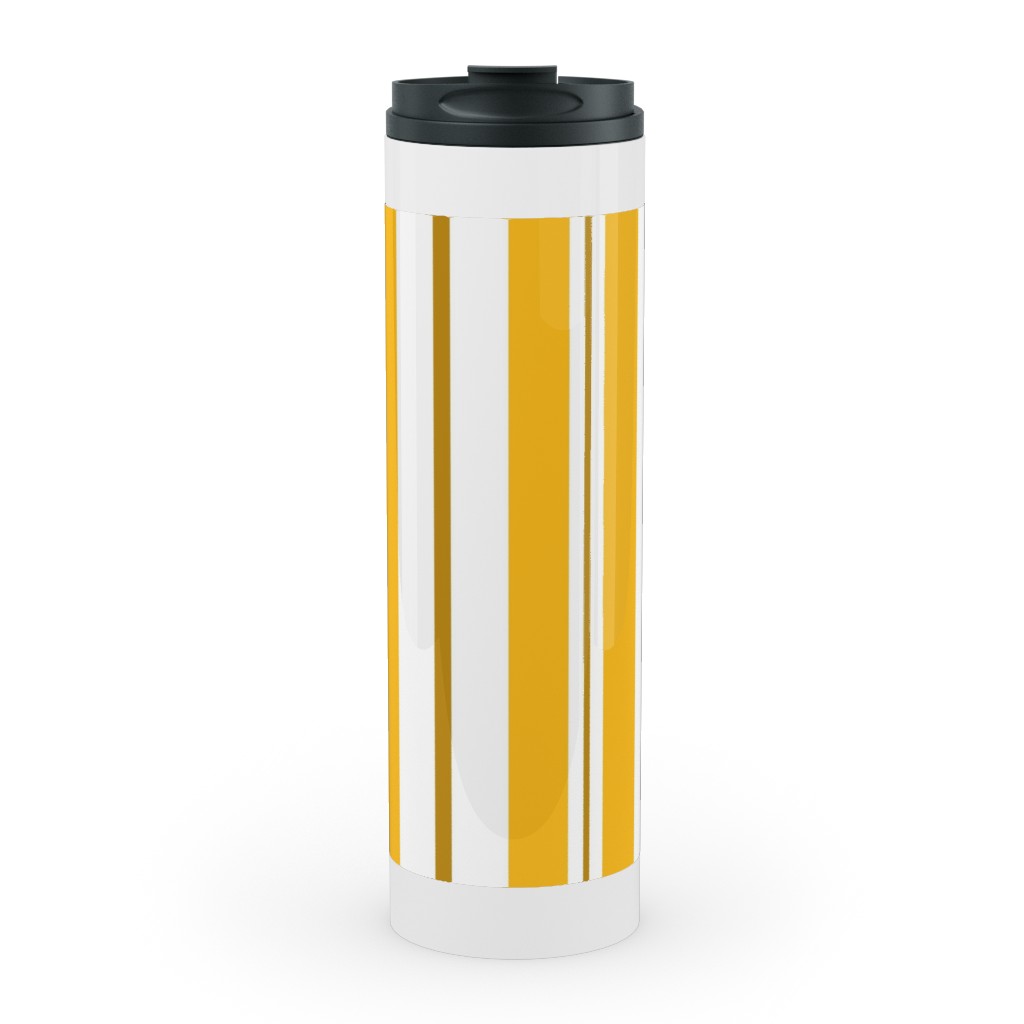 Gold White and Brown Stripes Stainless Mug, White, , 20oz, Yellow, Classic Yellow