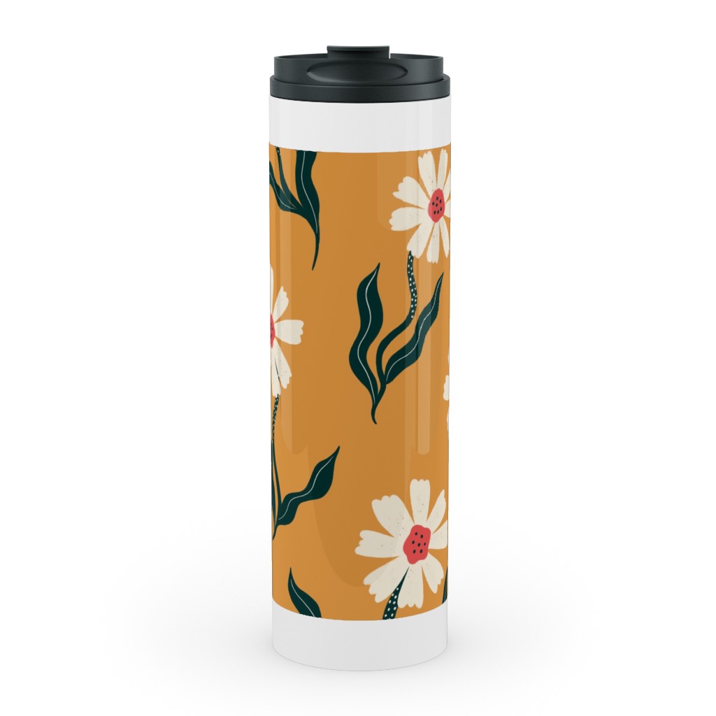 Flower Power - Orange Stainless Mug, White, , 20oz, Yellow, Classic Yellow