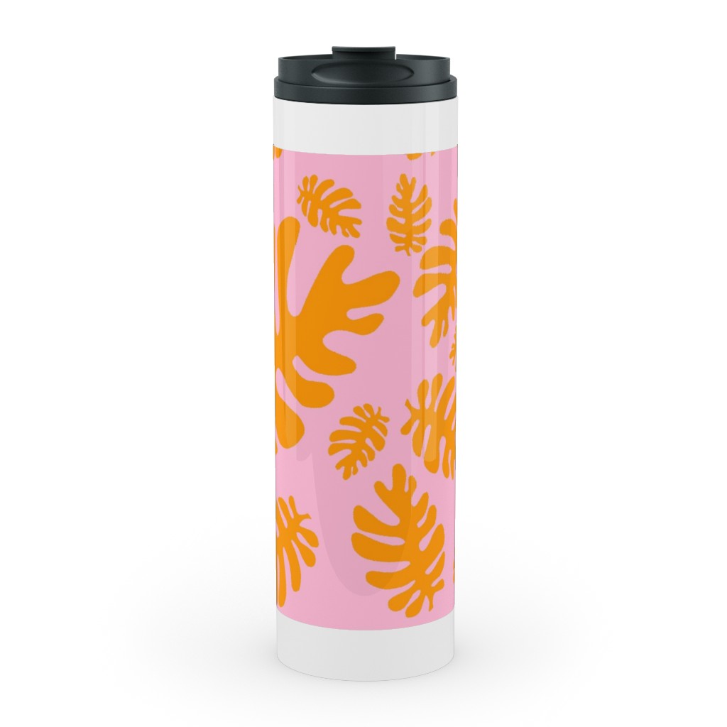 Funky Tropical Leaf - Orange and Blush Stainless Mug, White, , 20oz, Pink, Bright Pink